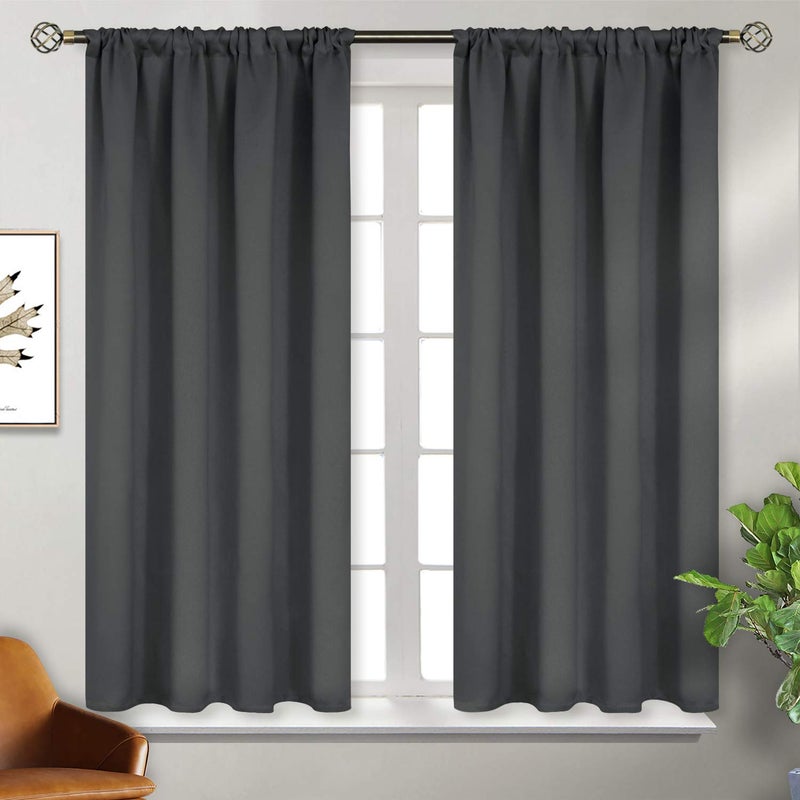 BGment Blackout Curtains for Bedroom 54 Inches Long - Rod Pocket Thermal Insulated Room Darkening Curtain for Living Room, 52 x 54 Inch, 2 Panels, Dark Grey - Image 1